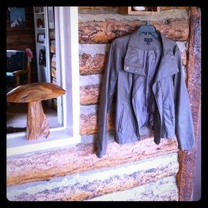 Olive Gray Green Leather Bomber Jacket